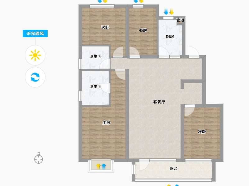 河北省-唐山市-金岸红堡-105.36-户型库-采光通风