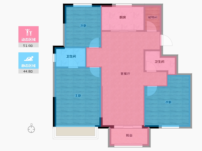 天津-天津市-绿地新里栖湖公馆-87.07-户型库-动静分区