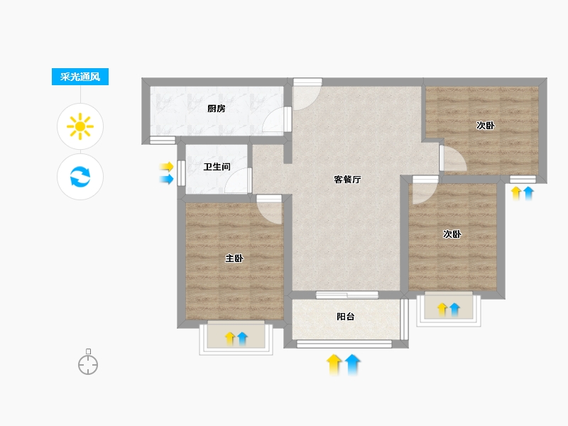 陕西省-西安市-天鹅湖-70.30-户型库-采光通风