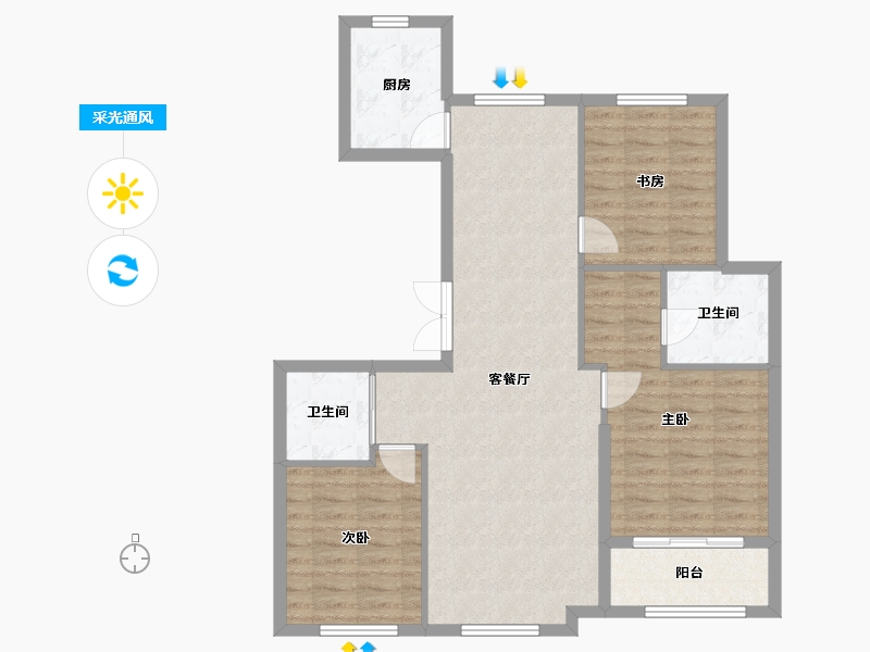 河北省-唐山市-南湖橡树湾-92.83-户型库-采光通风