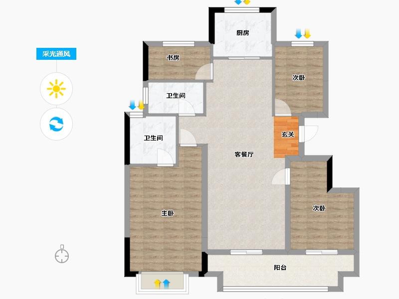 浙江省-宁波市-荣安桂语嵩江-100.76-户型库-采光通风