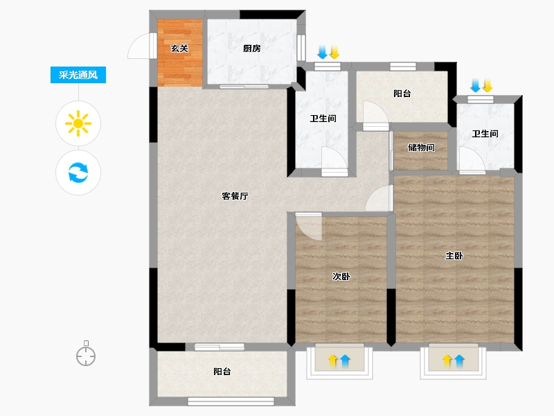 浙江省-宁波市-海湾金茂悦-92.01-户型库-采光通风