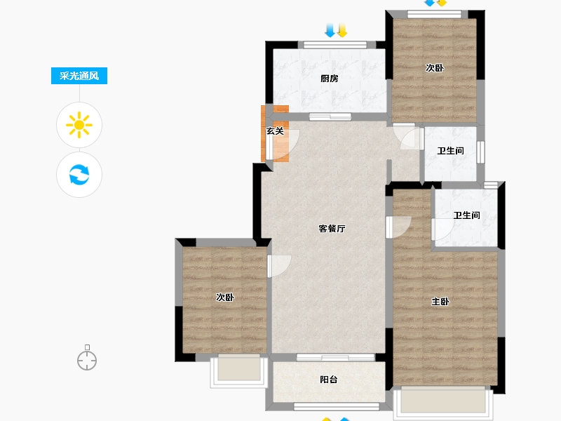 浙江省-宁波市-景瑞水印江山-84.00-户型库-采光通风