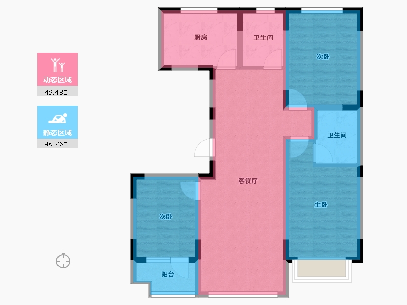 山东省-淄博市-学苑小区-85.24-户型库-动静分区