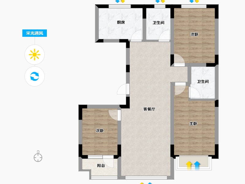 山东省-淄博市-学苑小区-85.24-户型库-采光通风