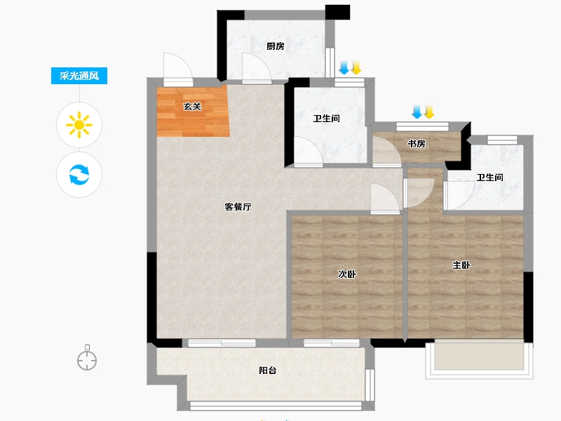 浙江省-宁波市-禹洲海西明月府-71.56-户型库-采光通风