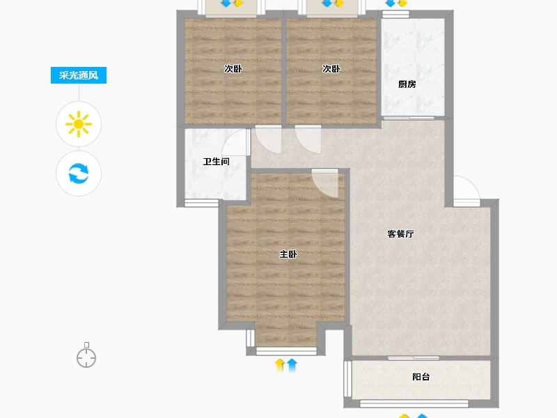 江苏省-苏州市-通澄花园-80.00-户型库-采光通风