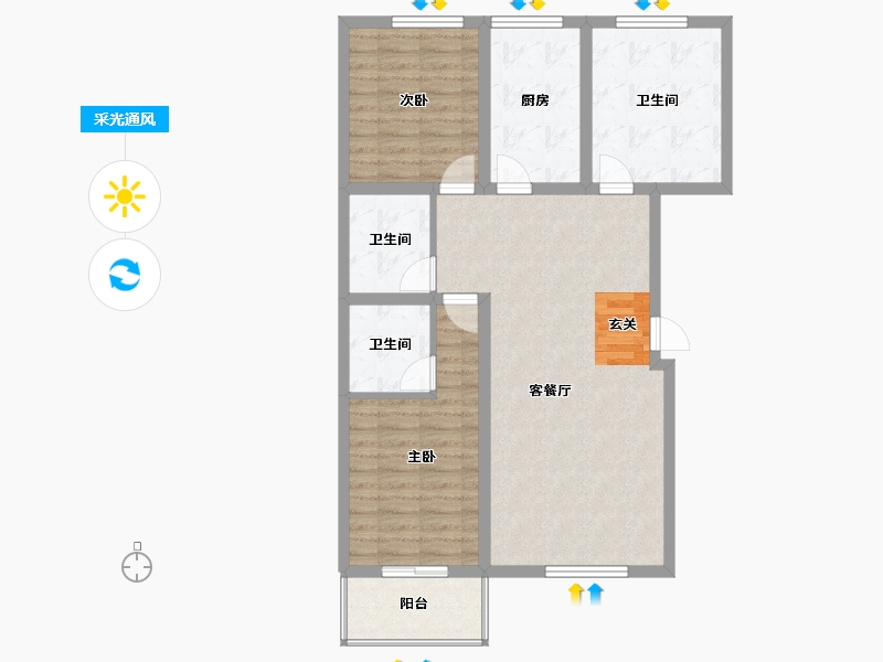 山西省-吕梁市-瑞华苑-90.71-户型库-采光通风