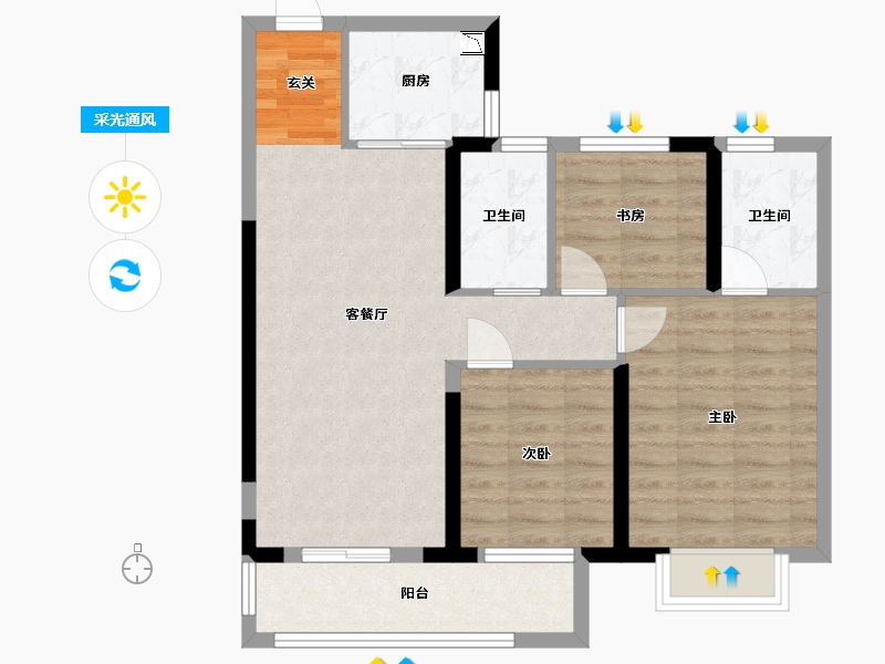 湖北省-武汉市-中建壹品宏泰・阅江府-75.42-户型库-采光通风