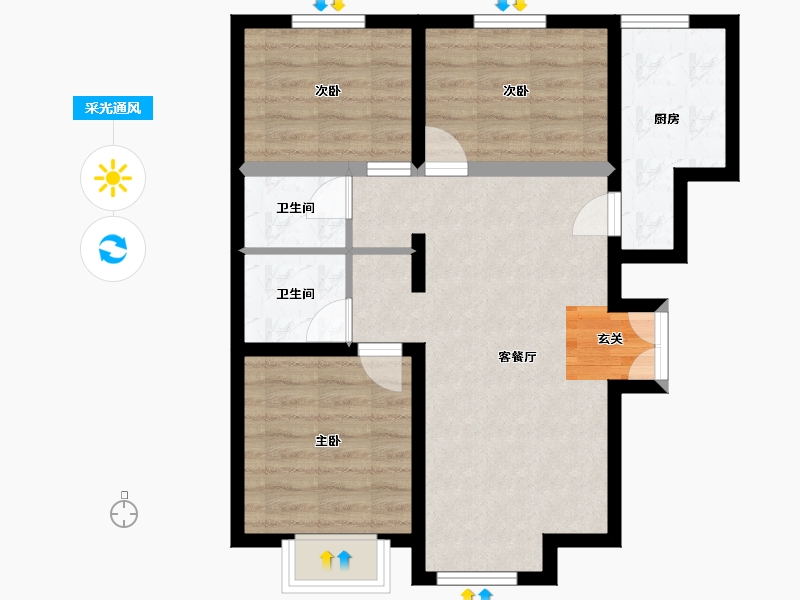 河北省-廊坊市-国瑞公馆-67.11-户型库-采光通风