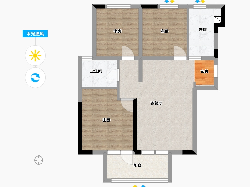 河北省-廊坊市-荣盛・桃李观邸-70.59-户型库-采光通风