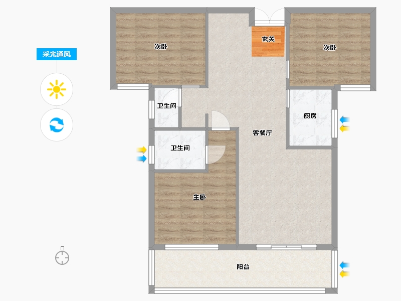 湖南省-衡阳市-金星・湘江雅院-93.80-户型库-采光通风