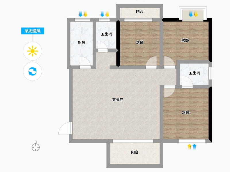 湖南省-长沙市-湘江东苑-86.47-户型库-采光通风