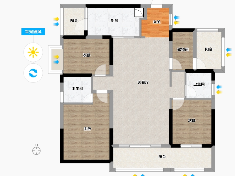 湖南省-衡阳市-美的梧桐庄园-105.58-户型库-采光通风