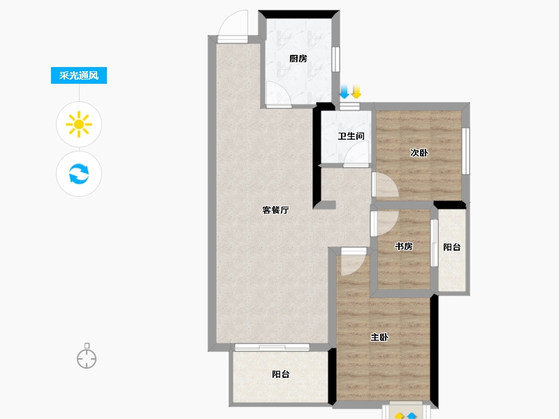 湖南省-长沙市-盛地东方芯府-71.84-户型库-采光通风