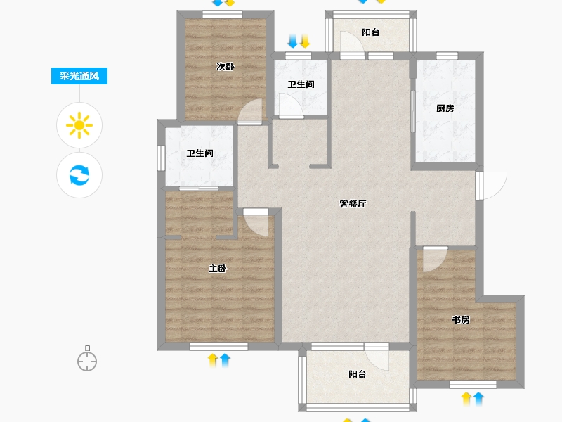 山东省-烟台市-蔷薇公馆-100.23-户型库-采光通风