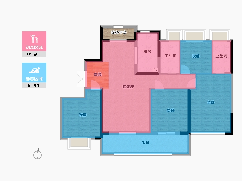 江苏省-常州市-美的・翰林府-108.83-户型库-动静分区