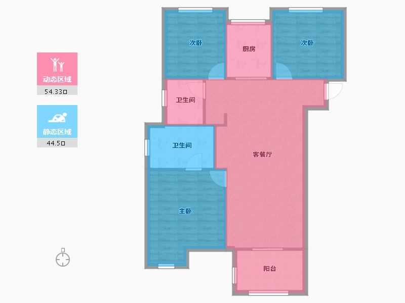 河南省-郑州市-万科溪望-90.36-户型库-动静分区