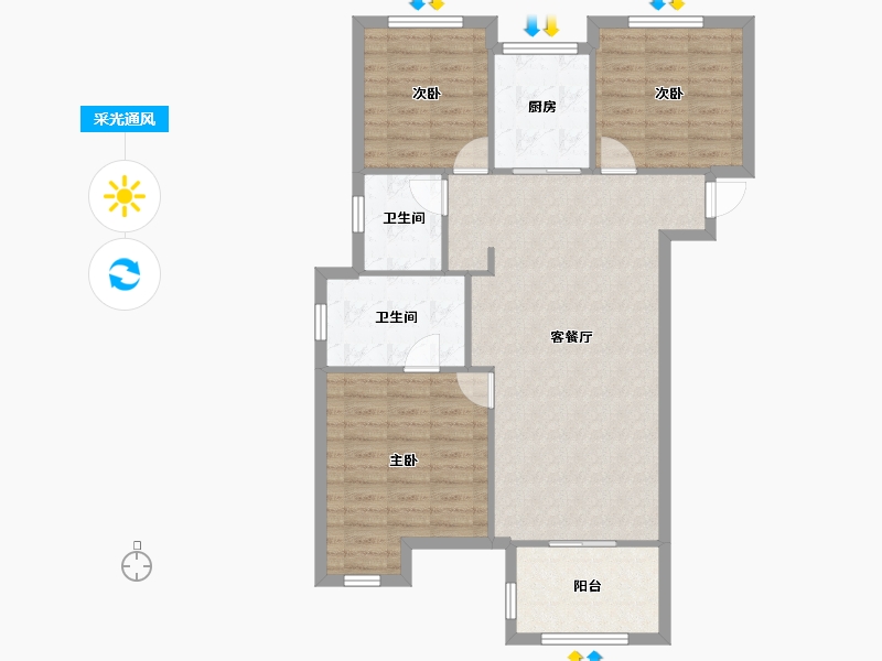 河南省-郑州市-万科溪望-90.36-户型库-采光通风