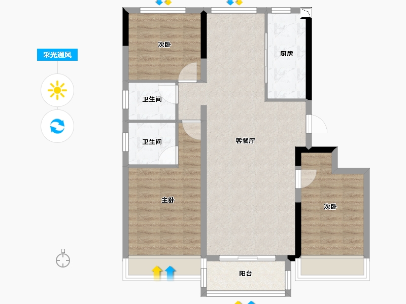 河北省-沧州市-沧州碧桂园江山樾-86.83-户型库-采光通风