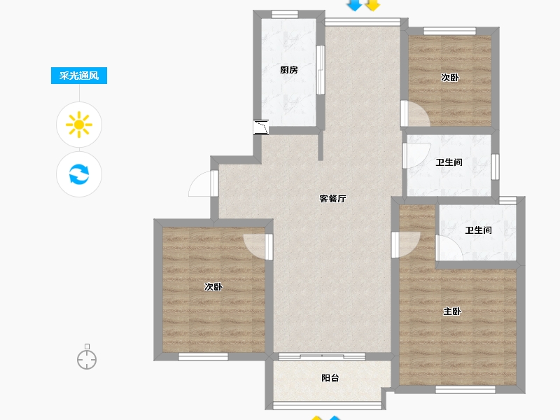 上海-上海市-白沙通苑-89.71-户型库-采光通风