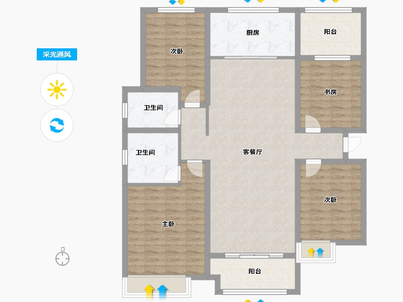 安徽省-亳州市-时代花园-121.00-户型库-采光通风