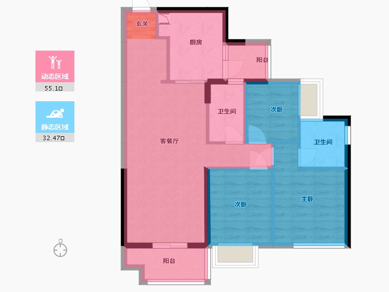 广东省-惠州市-时代英之皇廊桥-77.95-户型库-动静分区