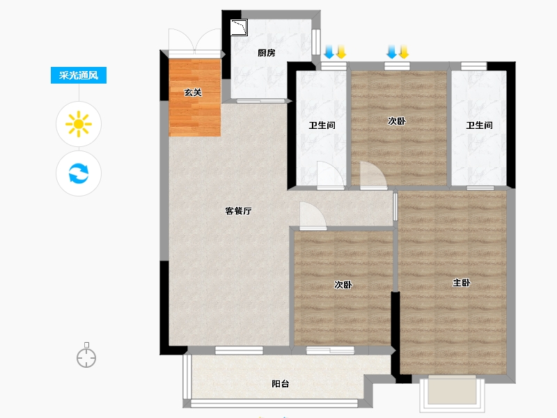 湖北省-武汉市-融侨方圆-87.61-户型库-采光通风