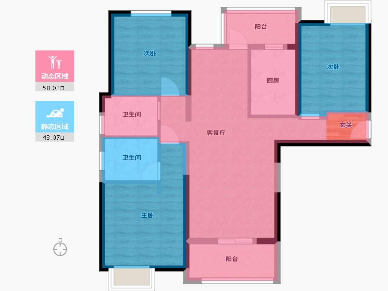 湖北省-武汉市-福星惠誉东湖城四期拾景-89.50-户型库-动静分区