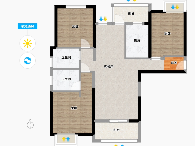 湖北省-武汉市-福星惠誉东湖城四期拾景-89.50-户型库-采光通风