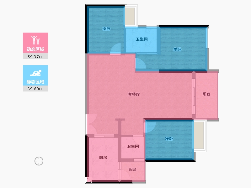 重庆-重庆市-华侨城天际湾-88.83-户型库-动静分区