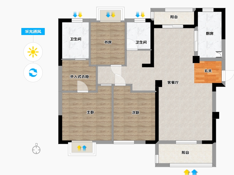 湖北省-武汉市-武地融创金麟壹号-95.50-户型库-采光通风