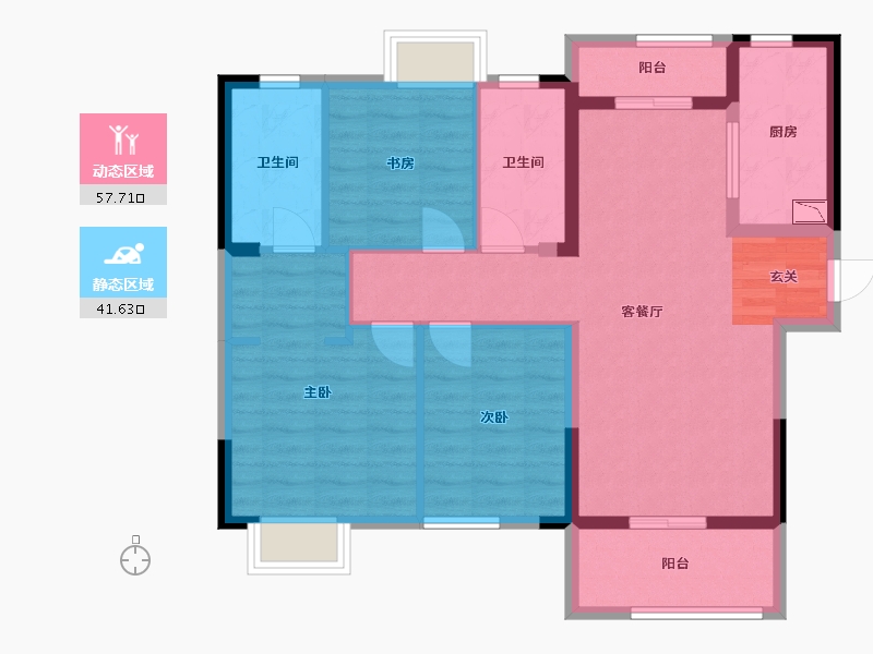 湖北省-武汉市-武地融创锦上公馆-88.37-户型库-动静分区