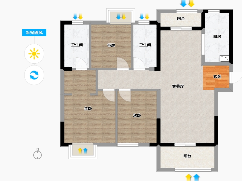 湖北省-武汉市-武地融创锦上公馆-88.37-户型库-采光通风