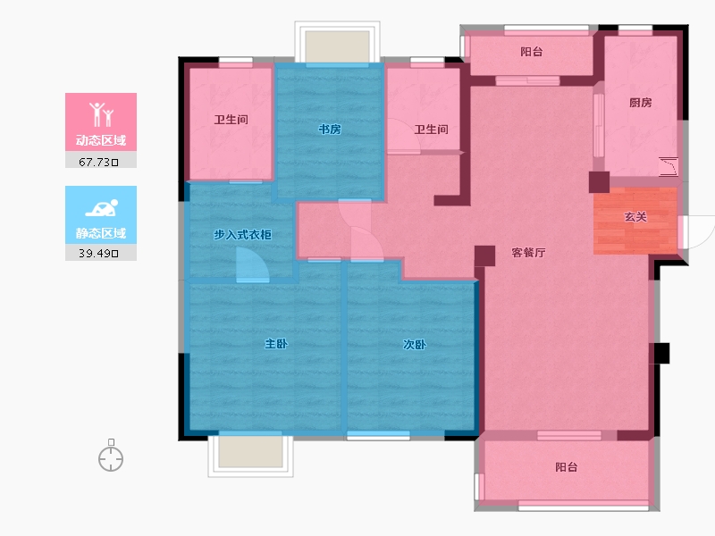 湖北省-武汉市-武地融创金麟壹号-95.50-户型库-动静分区