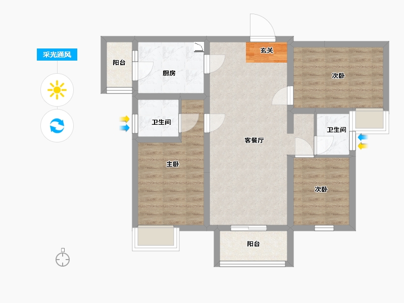 重庆-重庆市-金科联发�|悦府-72.20-户型库-采光通风