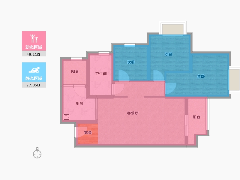 重庆-重庆市-华宇旭辉御�Z湖山-66.53-户型库-动静分区