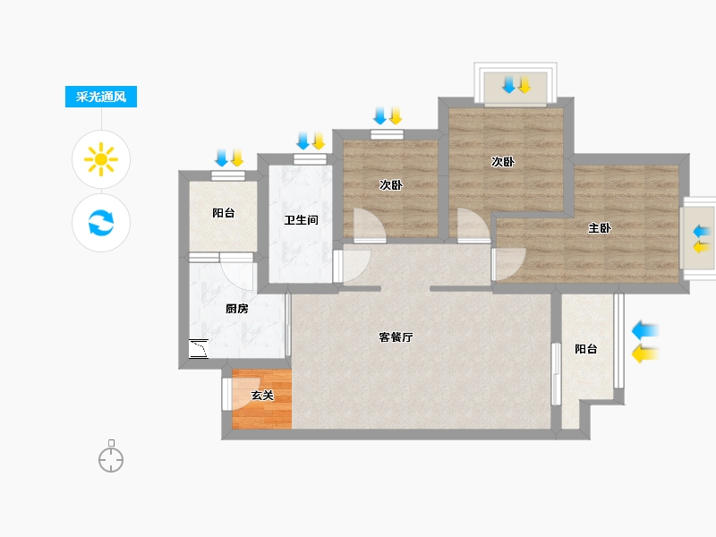 重庆-重庆市-华宇旭辉御�Z湖山-66.53-户型库-采光通风