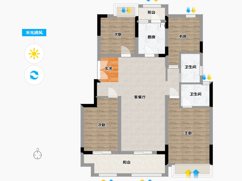 重庆-重庆市-远洋・合能・枫丹江屿-105.52-户型库-采光通风