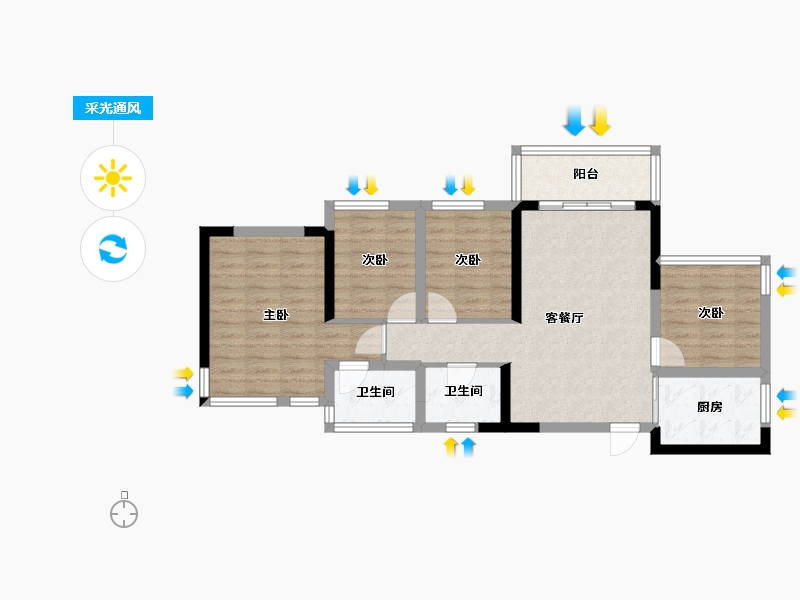 广西壮族自治区-南宁市-南宁安吉万达广场-80.03-户型库-采光通风