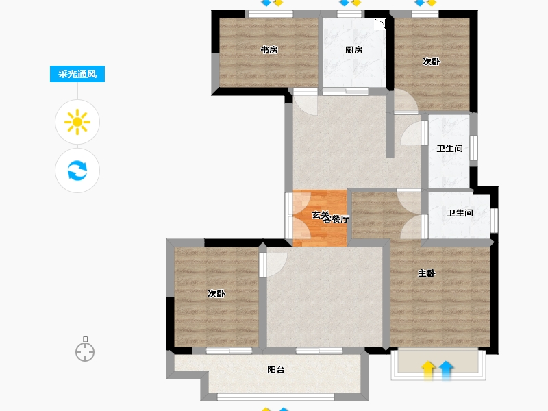 河南省-郑州市-锦艺四季城-85.15-户型库-采光通风