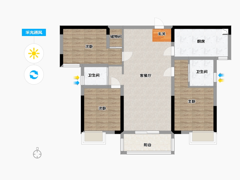 湖南省-长沙市-华申・阳光城・未来悦-90.79-户型库-采光通风