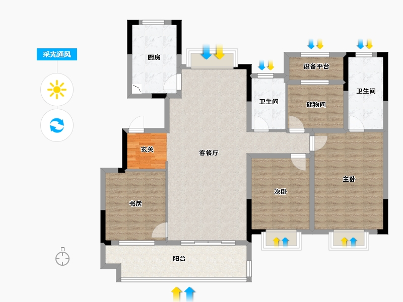 浙江省-宁波市-溪悦江南大院-130.69-户型库-采光通风