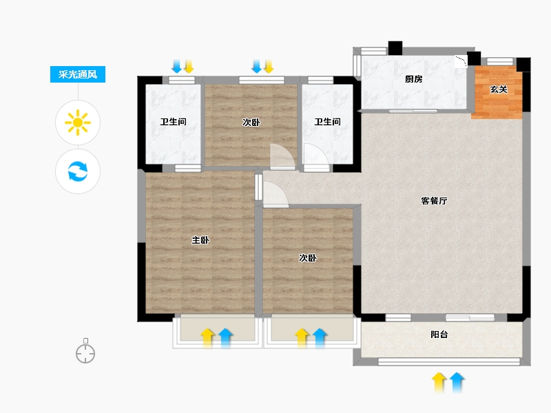 浙江省-嘉兴市-招商溪悦水岸-92.60-户型库-采光通风