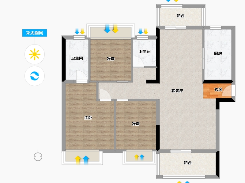 湖北省-仙桃市-沔阳・悦府-96.25-户型库-采光通风