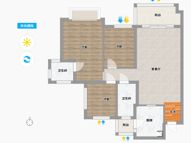 四川省-南充市-鸿通・翡翠城・紫曦府-79.31-户型库-采光通风