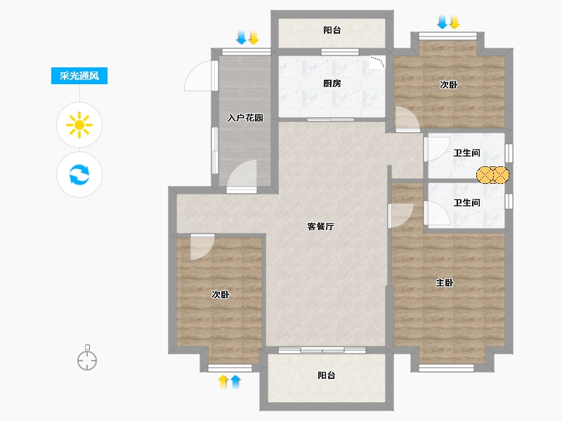 湖南省-长沙市-碧桂园荟隽棠-99.44-户型库-采光通风