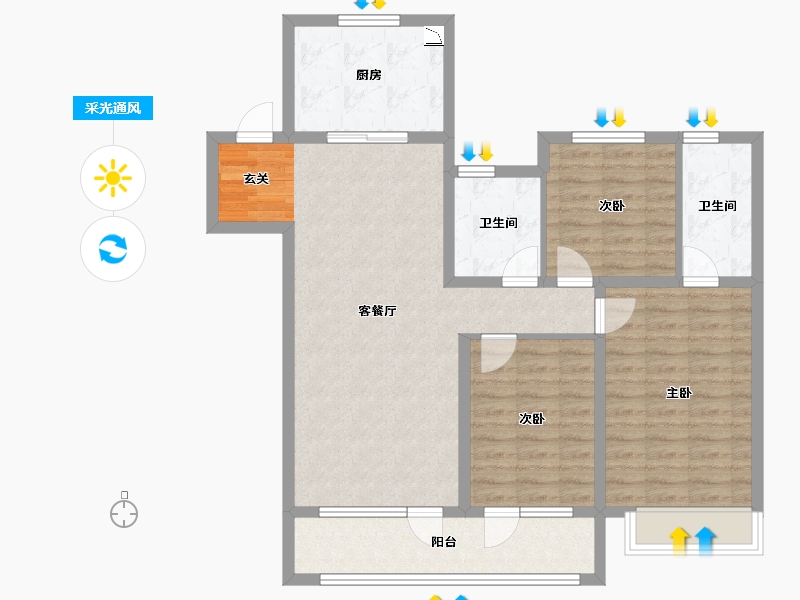 山东省-潍坊市-融创融公馆-95.80-户型库-采光通风