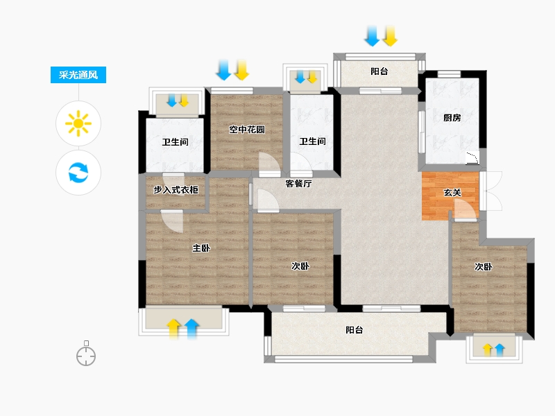 广东省-江门市-保利�h府-100.93-户型库-采光通风