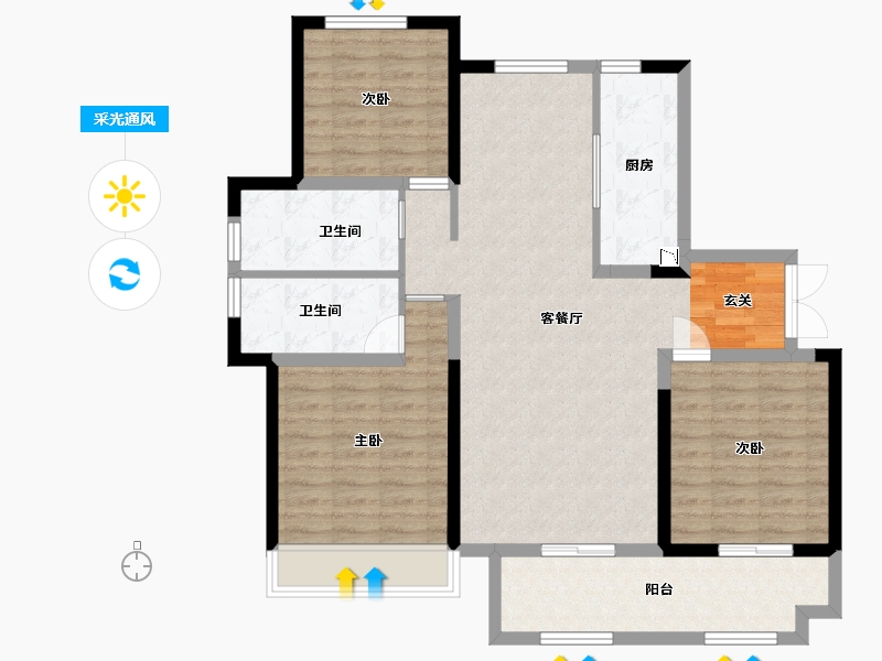 山东省-烟台市-百年万悦府-104.30-户型库-采光通风